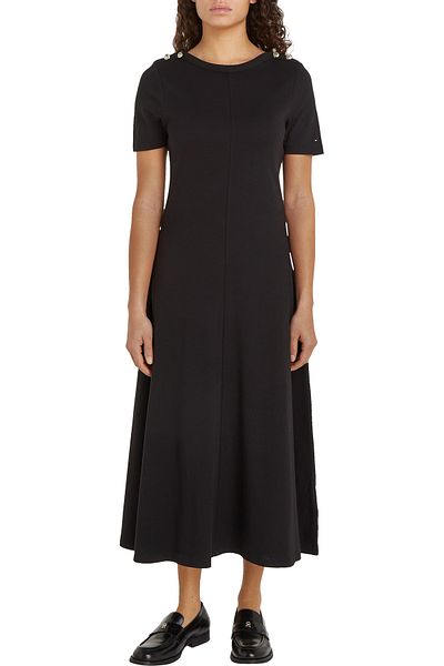 Tommy Hilfiger Tommy Hilfiger Black Round Neck Short Sleeve Solid Dresses
