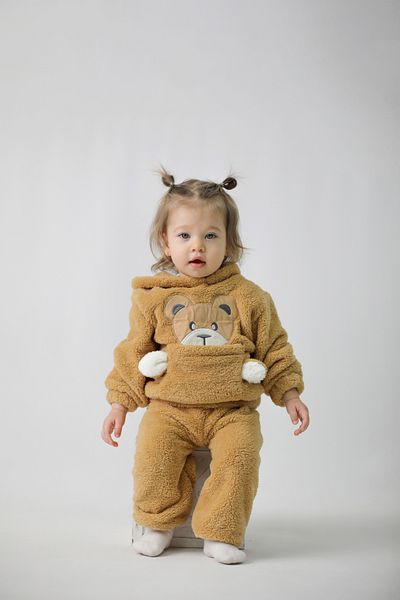COOLMINIES Unisex Welsoft Plush Winter Hooded Teddy Bear Embroidered Baby Kids Set