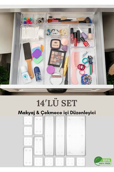 Flash Bazaar 14 Piece Jewelry Accessory Organizer Box - Transparent Organizer Drawer Inside