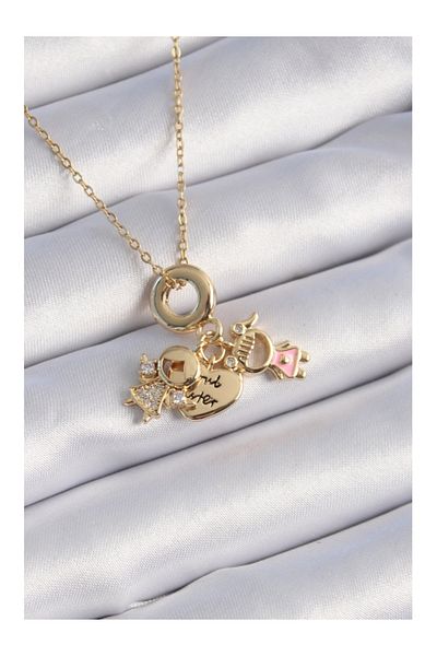 Store 316L Steel Gold Color Zircon Stone Detail Children's Figure Charm Model Women's Necklace