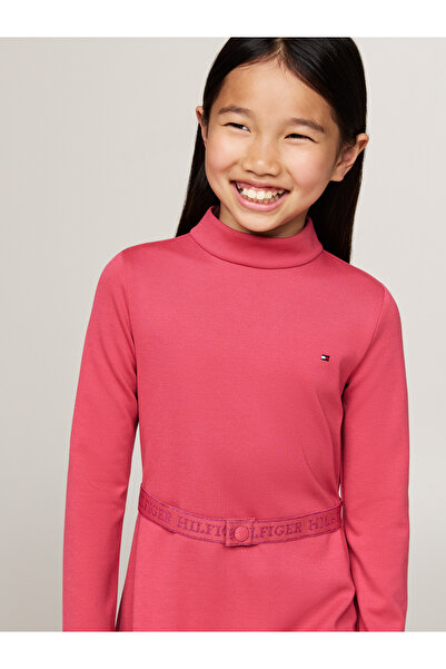 Tommy Hilfiger Tommy Hilfiger Pink Mock Neck Full Sleeve Solid Dresses