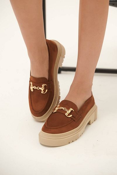 Lizzu Γυναικείο Loafer Clare Tan Suede - Λεπτομέρεια πόρπης