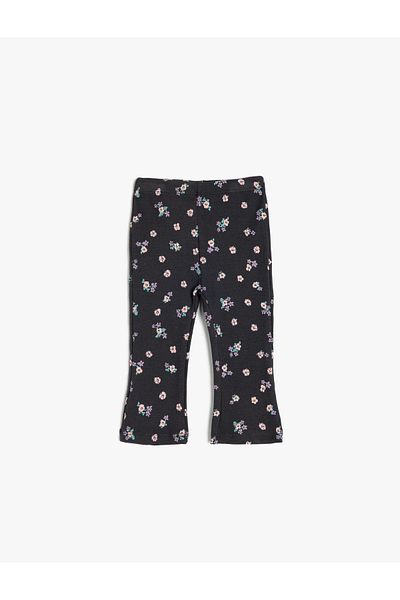 Koton Cotton Floral Printed Elastic Waist Spanish Leg Leggings