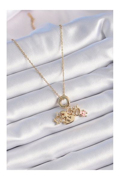 Store 316L Steel Gold Color Zircon Stone Detail Children's Figure Charm Model Women's Necklace