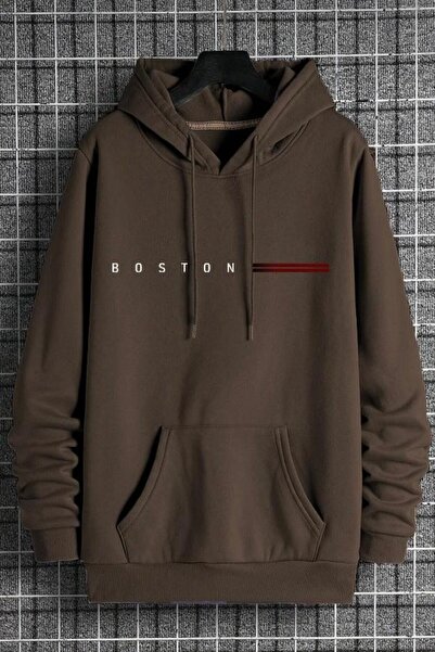 NO 601 Ανδρικό φούτερ με κουκούλα Boston σε καφέ χρώμα