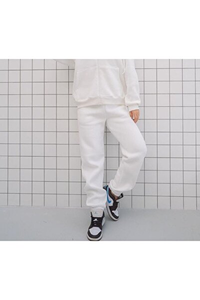 JustBS White 3 Threads Seasonal Cotton Women's Jogger Training Pants