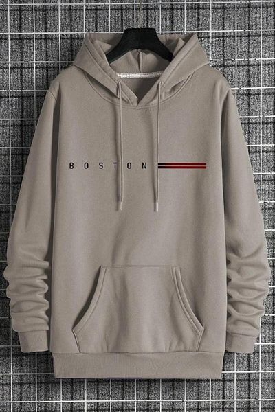 NO 601 Ανδρικό φούτερ με μπεζ κουκούλα Boston printed