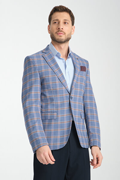 Frappoli Giraldo Чоловічий Синій - Бордо Картаткий Слім Фіт Моно Комір Спортивний Блейзер