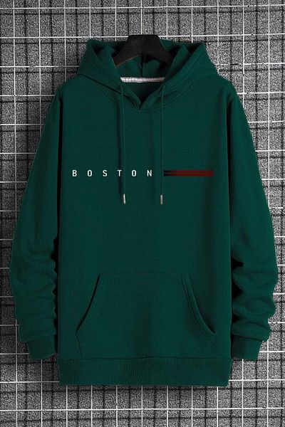NO 601 Ανδρικό φούτερ με πράσινη κουκούλα Boston printed