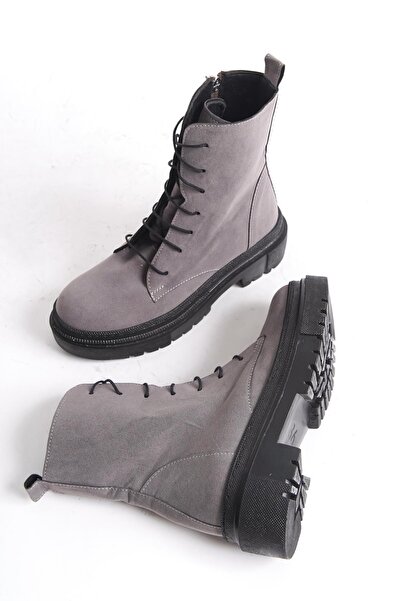 CZ London Kadın Bağcıklı Kalın Topuklu Fermuarlı Düz Postal Bot