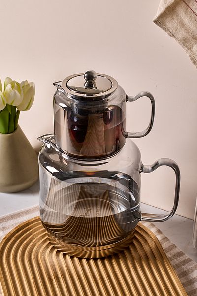 Perotti Elena Smoked Induction Base Borosilicate Glass Teapot Set
