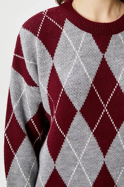 Ritnice Pulover de damă Edwin Burgundy Gri Argyle Tricotaj