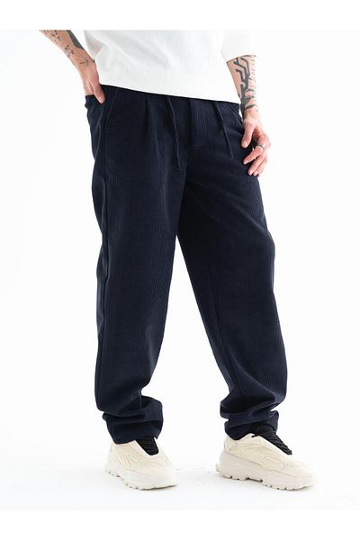 JR3 Men's Baggy Loose Fit Velvet Pants, Relaxed Fit Waist Tie Side Pocket Trousers