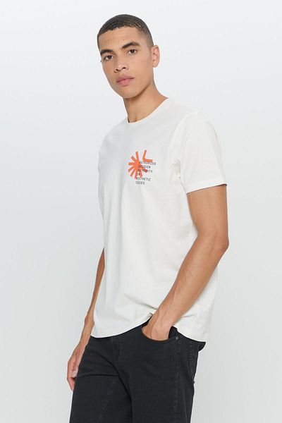 AC&Co / Altınyıldız Classics Pánské tričko Ecru Standard Fit Regular Fit, 100% bavlna, měkká textura, potištěné tričko s výstřihem