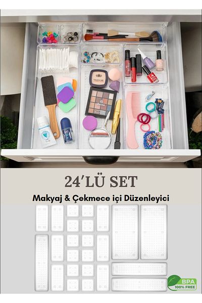 Flash Bazaar Set of 24 - Transparent Modular Drawer and Desktop Organizer Jewelry Organizer