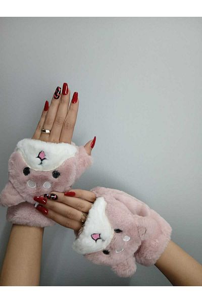 Gönülden Tasarım Plush Open Cover Fingered Female Gloves
