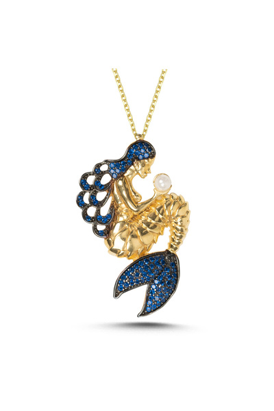 Kayra Mücevher Lacivert Taşlı Deniz Kızı Kolye