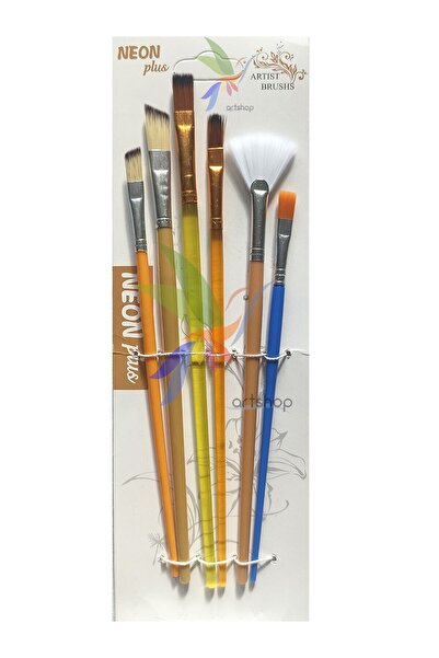Artshop 6'lı Fırça Seti Kesik Uçlu, Düz Uçlu Fırça, Yelpaze Fırçalı Profosyon...
