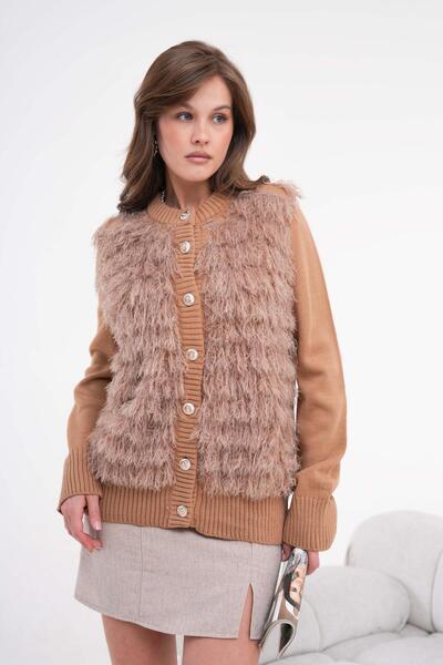 FTZ WOMEN Kadın Püskül Detaylı Hırka Bisküvi 20916