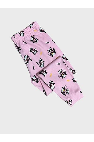 elmas kids Girl's 100% Cotton Pink Raccoon Print Long Sleeve Winter Pajamas Set