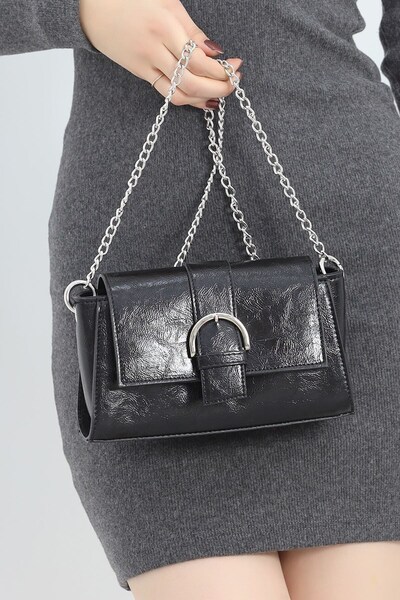 İncim Geantă neagră de umăr și mână pentru femei cu curea de lanț