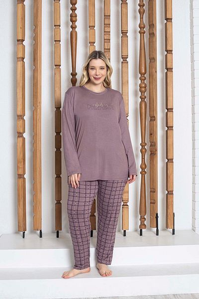 GUAVA+ Plus Size Women's Long Sleeve Pjama Suit with Purple Bottom