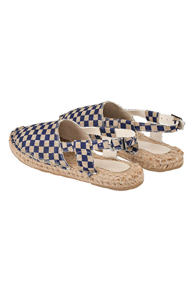 Streetfly Handmade Straw Sole Navy Blue Checked Women's Espadrille