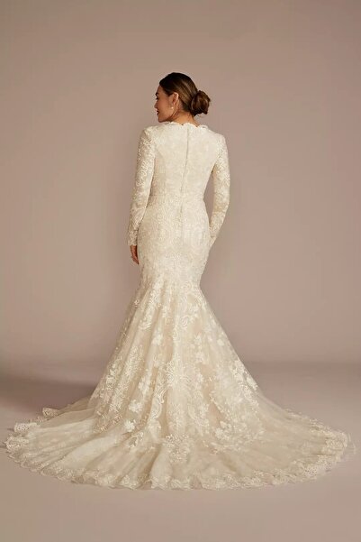 Oleg Cassini Long Sleeve Lace Fish Model Wedding Dress Mslcwg966