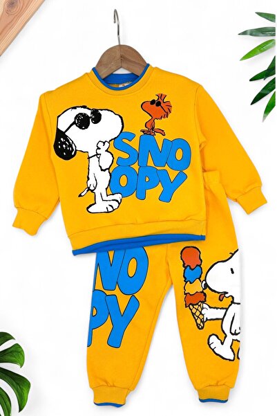 Ege Bebek ERKEK ÇOCUK 1-2-3-4 YAŞ SNOOPY BASKILI KIŞLIK 3 İP ŞARDONLU ALT ÜST TAKIM