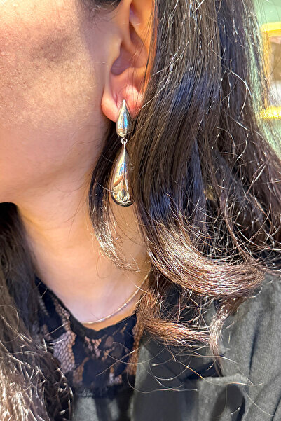 MOONİ ACCESSORİES Çelik İspanyol Model Damla Tasarım Sallantılı Gümüş Silver Renk Kadın Küpe