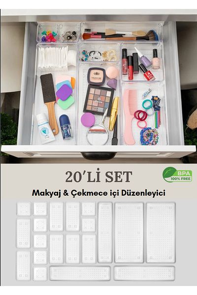 Flash Bazaar 20 Pieces Clear Closet Organizer - Kitchen Drawer & Cosmetic Organizer