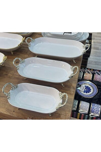 hediye Esterhomedecor 3-Piece Silver Oval Serving Plate - Standing