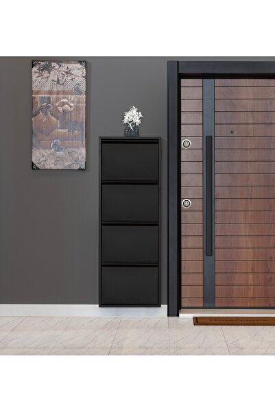 KASER 4’lü Metal Ayakkabılık, Siyah Ayakkabılık