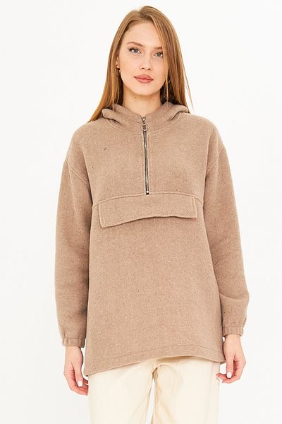 armonika Beige Women &Apos; S Sweatshirt with a Hood - Pocket Cover, Arm-25K 001097