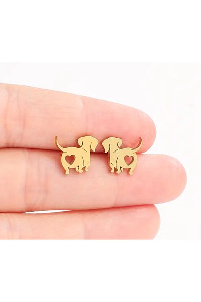 KÜP AKSESUAR Heart Motif Dog Earrings - Stainless Steel - Gold Color