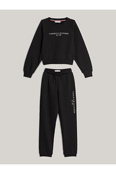 Tommy Hilfiger Black Round Neck Full Sleeve Printed Sweatpants Set