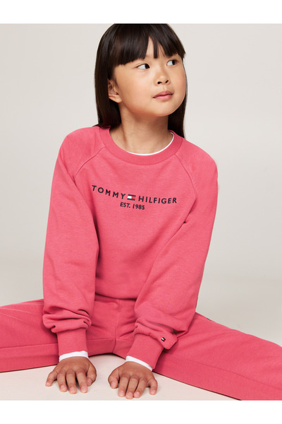 Tommy Hilfiger Pink Round Neck Full Sleeve Printed Sweatpants Set