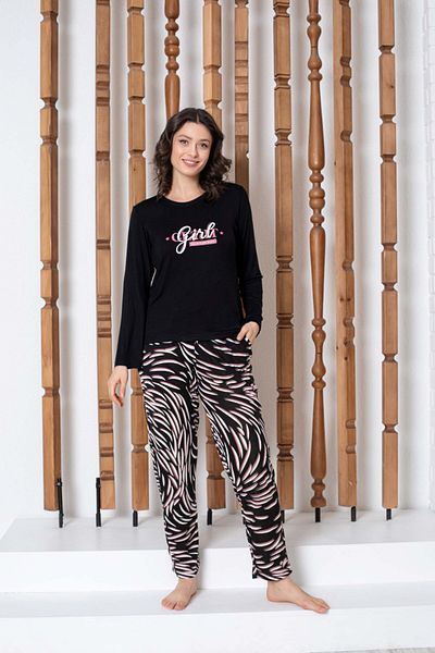GUAVA+ SET DE Pijamale FEMEI CU MÂNECĂ LUNGĂ CU MODEL DE PARTEA NEGRĂ