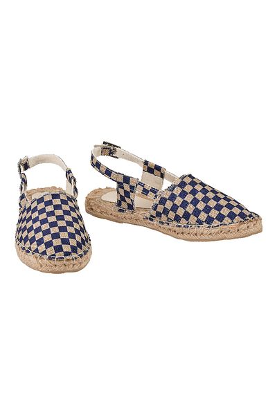 Streetfly Χειροποίητη Ψάθινη Σόλα Navy Blue καρό Γυναικεία Εσπαντρίγια