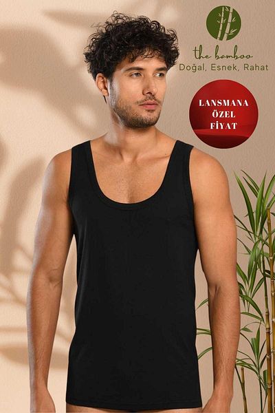 ERDEM İÇ GİYİM Weweus Black Super Thin Men's Natural Bamboo Tank Top 1114
