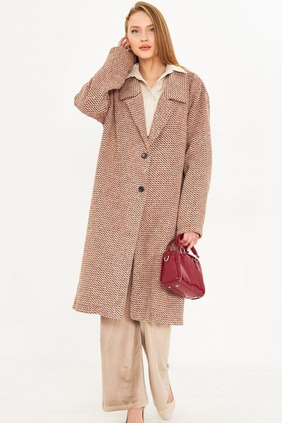 armonika Palton roșu oversize cu model pentru femei ARM-25K 001099