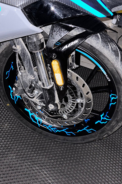 Banxtre Motor Jantı için Reflektif Mavi Yıldırım Şimşek Sticker Seti (64 Parça)(Tüm Jantlara Uyumlu)