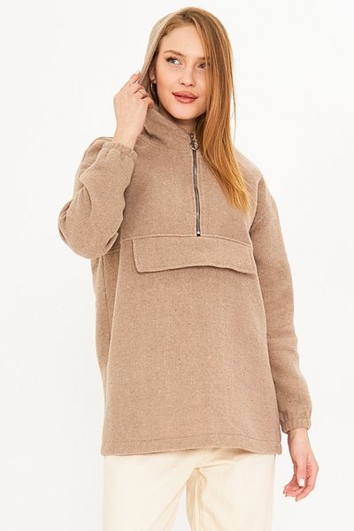armonika Beige Women &Apos; S Sweatshirt with a Hood - Pocket Cover, Arm-25K 001097