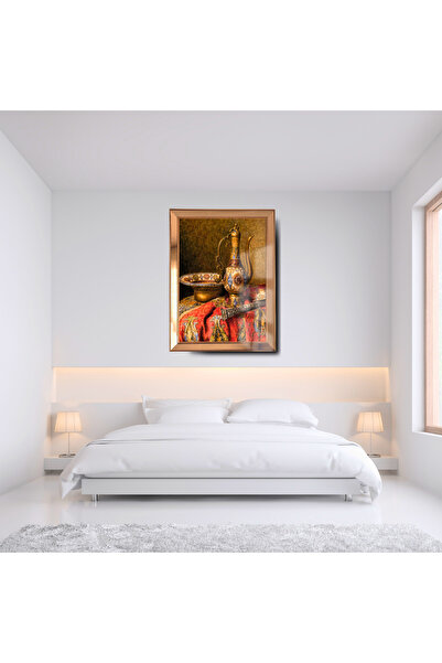 Genel Markalar Ayna Çerçeveli Cama Baskılı Ottoman Etnik Cam Kırmızı Gold Tablo