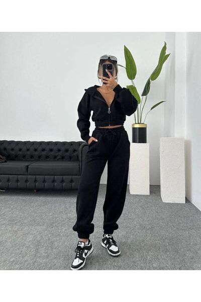 JustBS Pantaloni de trening casual din bumbac JOGGER NEGRI pentru femei