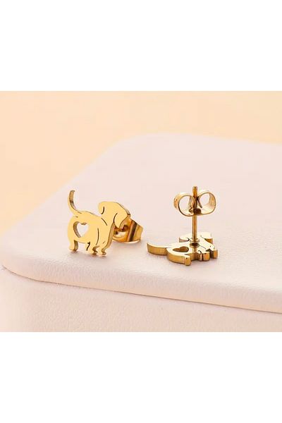 KÜP AKSESUAR Heart Motif Dog Earrings - Stainless Steel - Gold Color