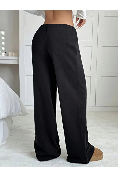 yx yustex sport Γυναικείο μαύρο casual παντελόνι φόρμας με φαρδιά μπατζάκια κ...