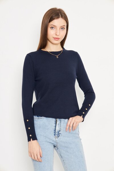 Irmak Kerekli Pulover 1060 pentru femei, cu decolteu rotund, cu mâneci cu capsă