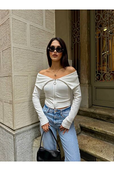 SHEYMA Bluză cu fermoar cu guler BUTIK