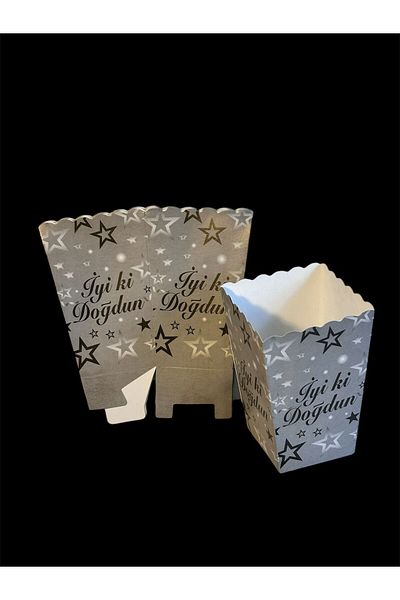 Cadde Süs Silver Happy Birthday Themed Popcorn Box